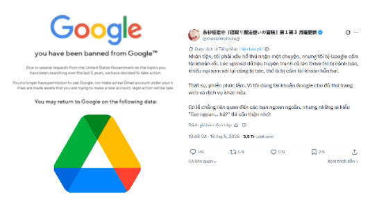Đăng bản thảo cũ lên Google Drive, mangaka chia sẻ bị khóa cả tài khoản Google
