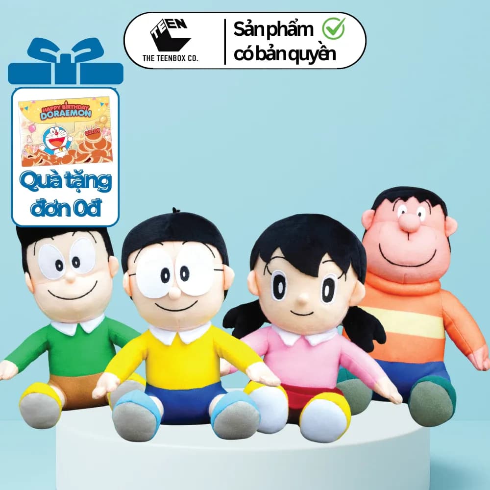 Gấu Bông Nobita Shizuka Suneo Jaian 23cm – Thú Bông Doraemon Cao Cấp, Bản Quyền Toei Animation, Teenbox Phân Phối