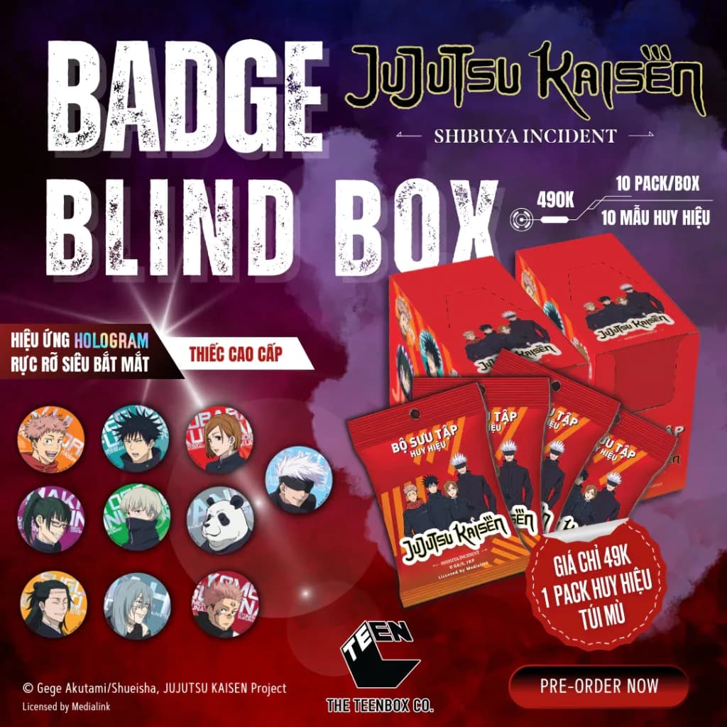 Huy hiệu Jujutsu Kaisen túi mù Blind Pack 58mm – Badge sưu tầm Anime Chính Hãng