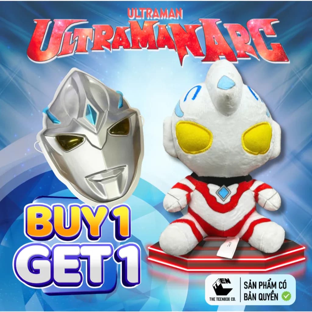 Thú Bông Ultraman Arc Chính Hãng – Gấu Bông Siêu Nhân Mềm Mịn, Quà Tặng Cho Bé, Tặng Mặt Nạ Official