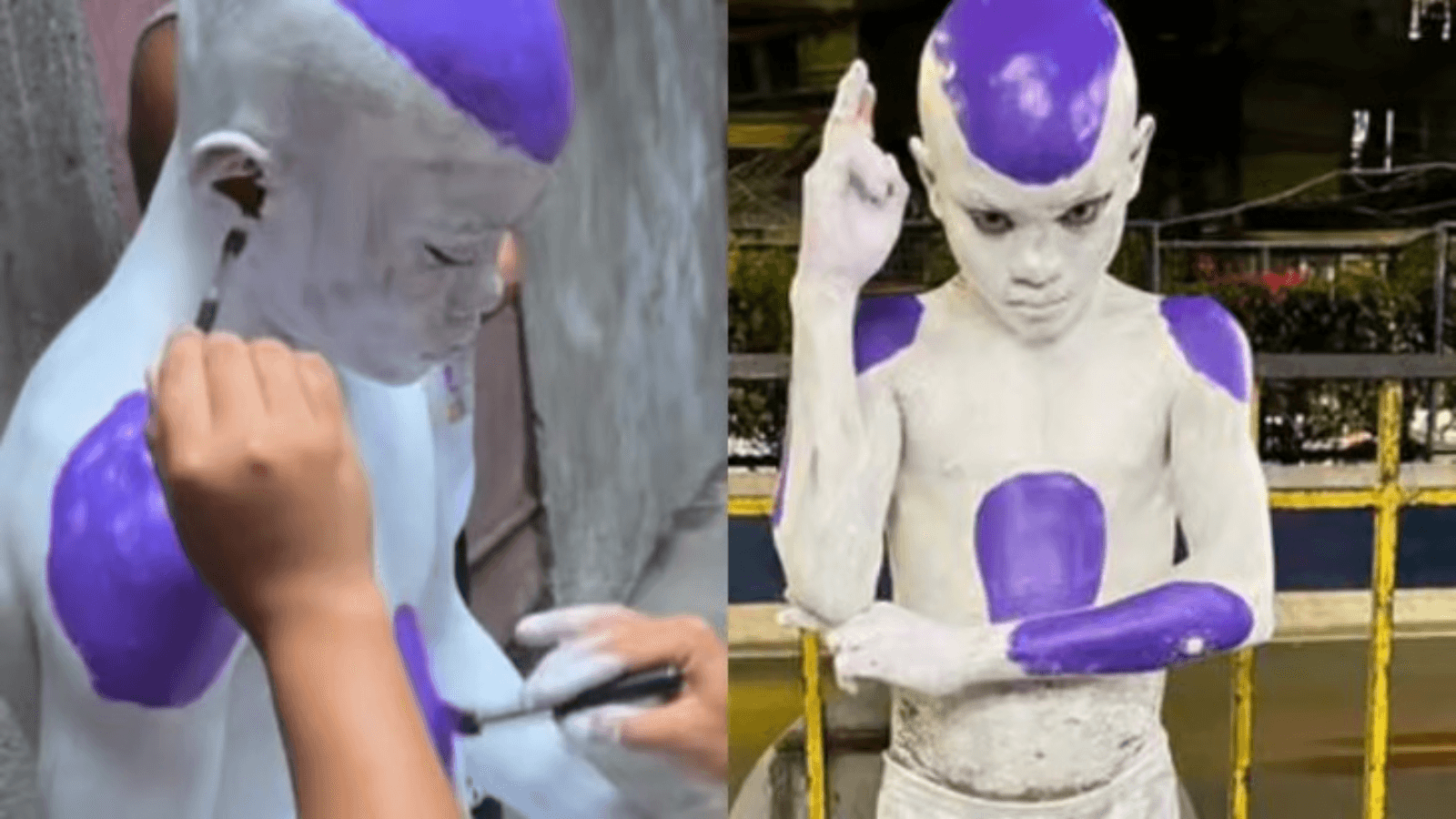 Dở khóc, dở cười màn hóa trang thành Frieza: Cậu bé mắc kẹt trong lớp sơn tường do phụ huynh nhầm lẫn!